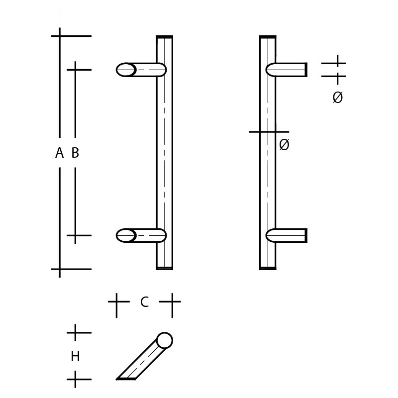 Deurgreep Ø 35 mm schuinwijzend ES 35.9.0s