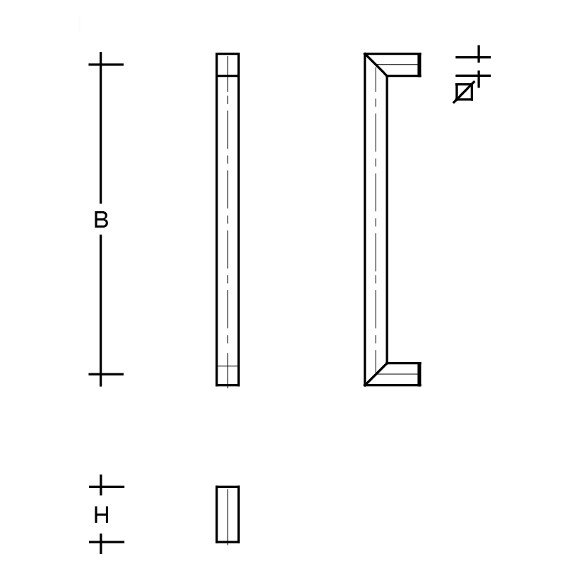 Deurgreep 25 x 25 mm u-model haaks ES 2525.ug