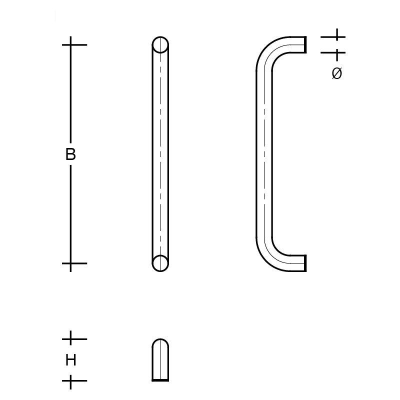 Deurgreep Ø 25 u-model gebogen ES 25.u